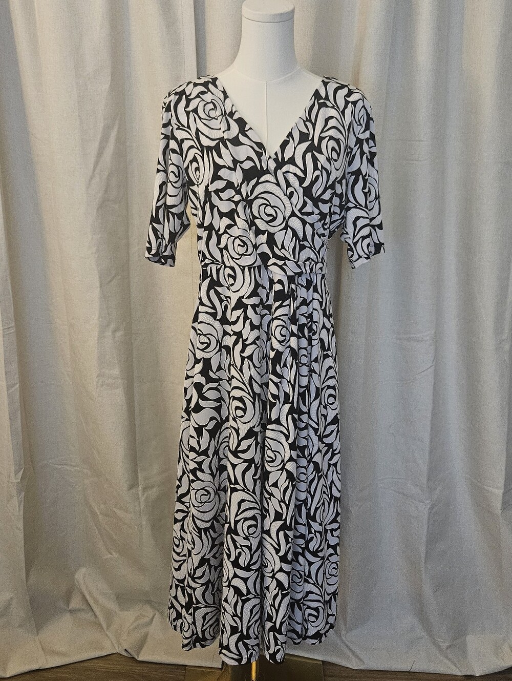 Black & White Floral Wrap Dress